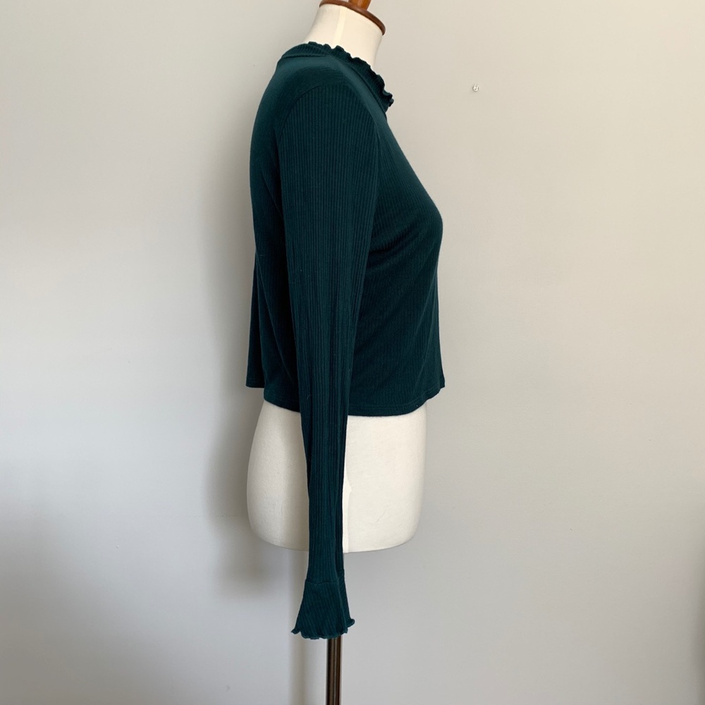 Ribbed Ruffle Mock Neck Top - Picture 2 of 5